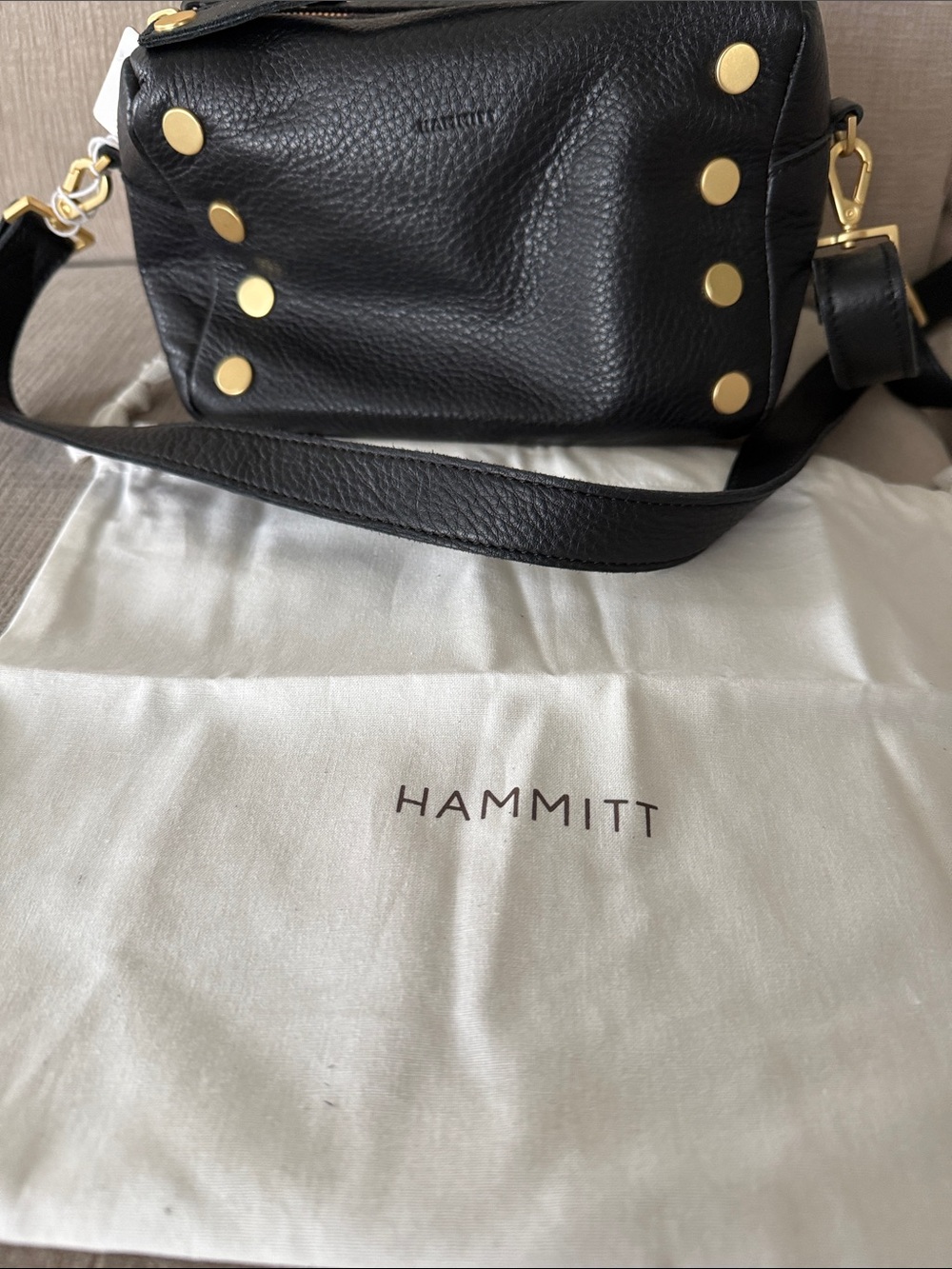 Hammitt Black Pebbled Leather Crossbody with Gold Disc Studs - Picture 4 of 5